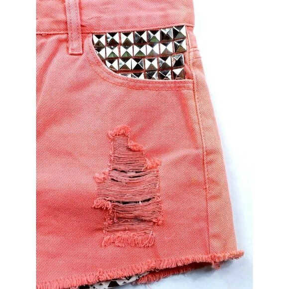 Forever 21 Orange Studded Raw Hem Jean Shorts Size 26 - Picture 2 of 6